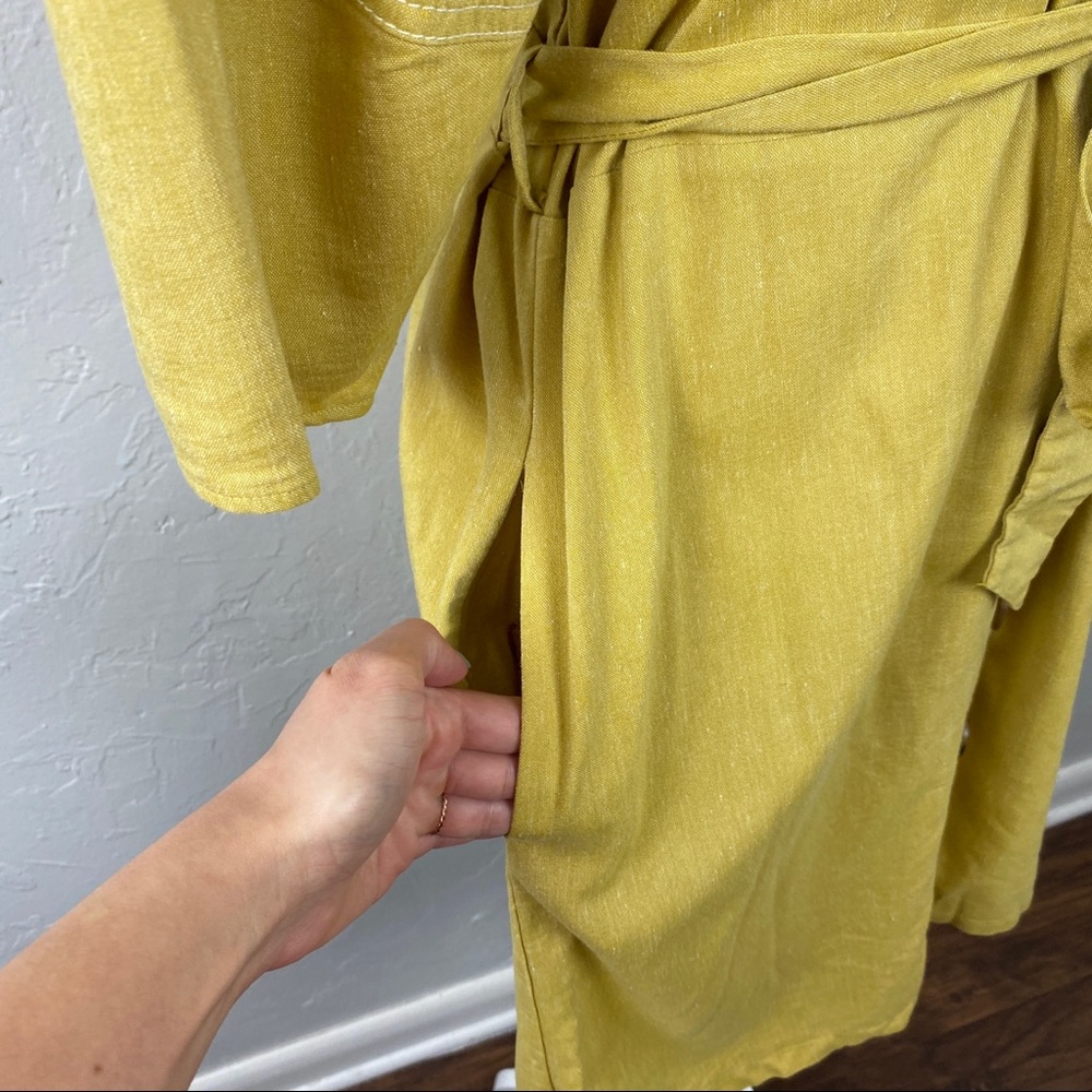New York & Co x Eva Mendes yellow linen blend shirt dress Medium - Picture 4 of 15